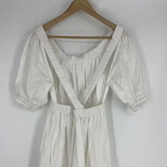 Free People Dress Size XS Womens White Midi Maxi Open Back Puff Sleeve Romantic - Picture 7 of 11